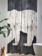 Sheer Curtains 84 Inches Long, White Brown Bear Semi Sheer Curtains Light Filtering Window Treatment, Rustic Counrty Vintage Wood Grain Privacy Voile Drapes for Living Room Bedroom 52x84 Inch