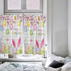 Happy Easter Kitchen Curtains 45 Inches length, Spring Watercolor Bunny Eggs Flower Grey Plaid Window Treatment Curtain Drapes, Lightweight Window Panels for Living Room Bedroom, 52"x45", 2 Panels