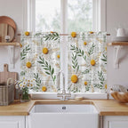 Spring Daisy Kitchen Curtains, Farmhouse Country Flower Leaf Plant Wood Grain Light Filtering Window Curtain Panels, 2Pcs Rod Pocket Window Treatments Set for Cabin Bathroom Bedroom 52x45 Inches