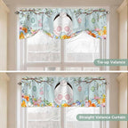 Easter Bunny Tie Up Valance Curtains for Windows, Kitchen Curtains Window Shades, Easter Eggs Spring Farmhouse Wood Grain Teal Blue Light Filtering Curtain Valances for Bedroom/Bathroom/Cafe 42"x18"