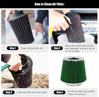 RYANSTAR RACING 89mm 3.5" High Flow Round Tapered Cone Cool Air Filter Cleaner with Top Filter Design Short 150mm tall Green