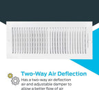 EZ-FLO 16 x 6 Inch (Duct Opening) White Air Vent Cover for Wall or Ceiling, Two-Way Ventilation Register, Solid Steel HVAC Cover, 61663 (Pack of 2)