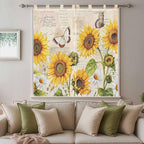 Yellow Sunflowers Living Room Curtains 84 Inch Length, Window Curtains Tab Top, Country Farm Butterfly Flower Light Beige Light Filtering Window Treatments Drapes 42"x84" 2 Panel