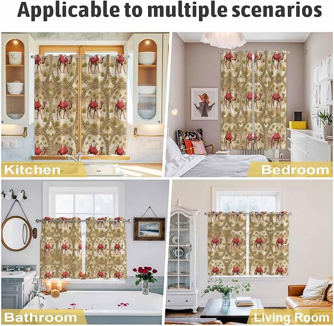 2 Panel Kitchen Cafe Curtains, Desert Camels Sunlight Filtering Nature Air Through, Home Decor Window Covering Tier Curtains for Living Room 104W x 72L inch Tropical Palm Trees Sand Cords Brown
