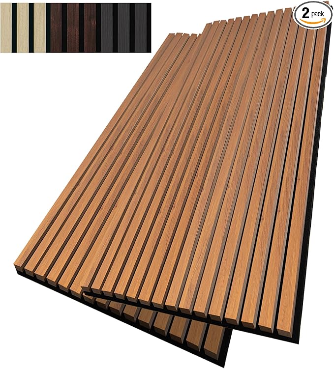Wood Slat Wall Panel, 48'' x 24'' Wood Panels for Wall, 3D Soundproof Wall Panels, Large Acoustic Panels for Interior Ceiling and Wall Decor Noise Reduction, 2 Pack, Red Oak