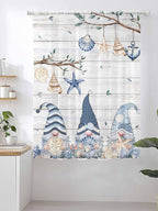 Sheer Curtains 63 Inch Length, Coastal Eucalyptus Semi Sheer Curtains Light Filtering Window Treatment, Ocean Blue Gnomes Starfish Leaf Wood Grain Privacy Voile Drapes for Living Room 52x63 Inch
