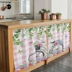 Spring Tier Curtains, Bicycles Leaves Butterfly Flowers Pink Buffalo Plaid Light Filtering Kitchen Curtains, 2Pcs Rod Pocket Half Window Treatments Panels for Sink Cafe Cabinet Camper 27.5x24 Inches