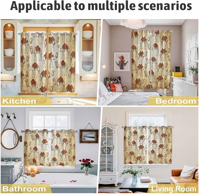 2 Panel Kitchen Cafe Curtains, Desert Sand Camel Sunlight Filtering Nature Air Through, Home Decor Window Covering Tier Curtains for Living Room 104W x 90L inch Summer Tropical Animals Vintage Beige