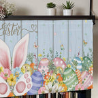 Easter Curtain Valances for Windows, Kitchen Valance Window Treatment, Spring Eggs Rabbit Ear Flowers Wooden Grain Light Filtering Block Curtains for Bathroom/Bedroom/Living Room 54'' x 18''