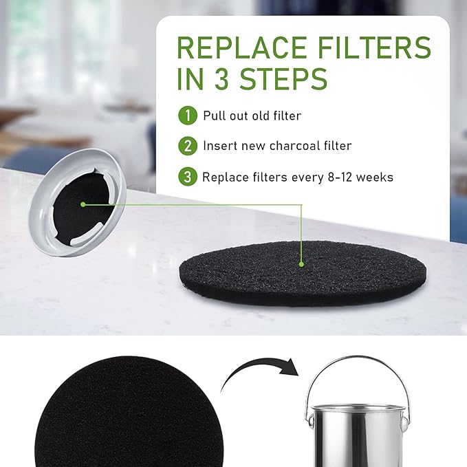 Charcoal Filters for Kitchen Compost Bin, 10 Pack Compost Filters for Countertop Bin Pail Replacement, Activated Charcoal Home Bucket Refill Sets, Round 6.7 Inch