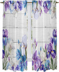 Spring Flowers Kitchen Curtains, Watercolor Garden Florals Wooden Grain Light Filtering Window Curtain Panels, 2Pcs Rod Pocket Window Treatments Set for Living Room Bathroom Bedroom 52x72 Inches