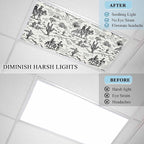 3 Pack Fluorescent Light Cover, Western Cowboys Light Covers for Ceiling Lights, Vintage Desert Canyon Cactus Horseshoe Magnetic Lights Filters Ceiling Shade for Classroom/Office - 4 x 2 Feet