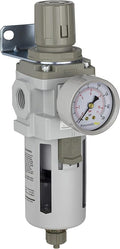 PneumaticPlus SAW400-N04BG Compressed Air Filter Regulator Piggyback Combo 1/2" NPT - Poly Bowl, Manual Drain, Bracket, Gauge