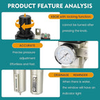 3/4" NPT Industrial Air Dryer for Compressor,3 Stage Air Compressor Water Separator System,Filter Oil Water Separator Dryer for Plasma Cutter and Paint Spray,Manual Drain