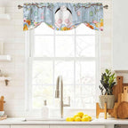 Easter Tie Up Valance Curtains for Windows, Kitchen Curtains Window Shades, Spring Watercolor Bunny Eggs Flower Wood Grain Blue Light Filtering Roman Curtain Valances for Bedroom/Bathroom/Cafe 60"x18"
