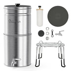 Culligan MaxClear 2.25 Gallon Gravity Water Filter System, Brushed Stainless-Steel Countertop Water Filter NSF/ANSI Certified to Reduce Microplastics, Lead & Total PFAS, with 2 Ceramic Filters