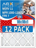 18x18x1 Air Filter MERV 11 Rating, 12 Pack of Furnace Filters Comparable to MPR 1000, MPR 1200 & FPR 7 - Made in USA by AIRX FILTERS WICKED CLEAN AIR.
