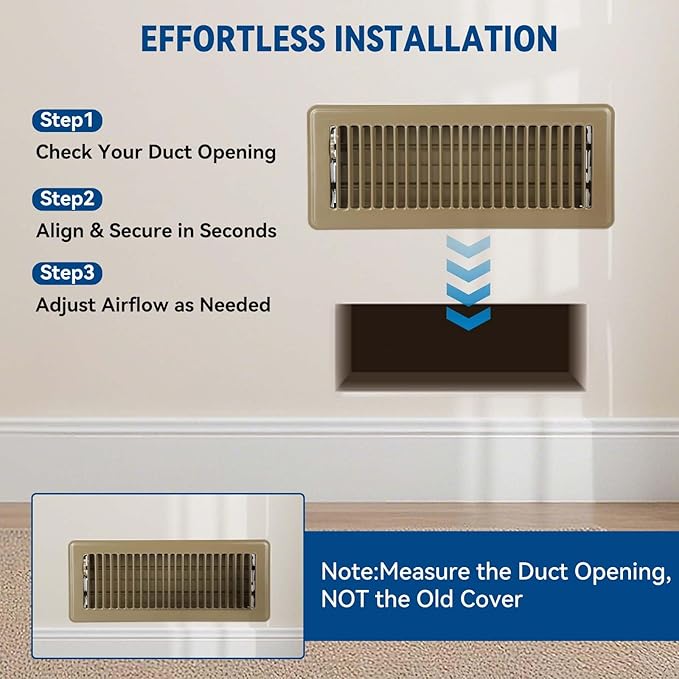 4" x 12" Floor Register Vent Covers 2-Pack, Walkable Powder-Coated Metal Vent Covers with Adjustable Airflow, Curved Safe Edges for Floor/Wall, Brown