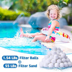 QwayHome 1.54 lbs Pool Filter Balls, Reusable Filter Sand Balls for Above Ground Pool Sand Pump, Pool Filter Sand Alternative, Eco-Friendly Fiber Filter Balls, Replace 55 lbs Filter Sand, White