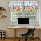 Easter Kitchen Tier Curtains 24 Inch Long 2 Panel Set,Rod Pocket Cafe Small Window Curtains Over Sink,Spring Bunny Colorful Eggs Tulip Flowers Blue Check Light Filtering Short Drapes 27.5"W x 24"L