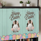 Green Easter Curtain Valances for Windows, Kitchen Valance Window Treatment, Spring Cartoon Bunny Colorful Eggs Wood Grain Light Filtering Block Curtains for Bathroom/Bedroom/Living Room 60'' x 18''