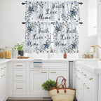 Texas Star Country Kitchen Curtains Set 3 Piece for Windows, Rod Pocket Valance and Tier Set 36 Inch Length, Blue Farmhouse Branches Light Filtering Cafe Curtains for Living Room Bathroom