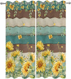 Sunflowers Outdoor Curtains for Patio Summer Floral Eucalyptus Leaves Vintage Wood Waterproof Outside Curtains with Grommet Top Weatherproof Curtain for Cabana Pergola Gazebo, 2 Pack, 54" W x 95" L