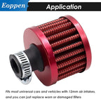 2Pcs 12mm Air Filter Mini Universal Vent Crankcase Cold Air Intake Breathe Filter for Car and Motorcycle (Red)