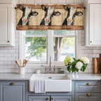 Farmhouse Cow Curtain Valances for Windows, Kitchen Valance Window Treatment, Country Vintage Animals Wooden Grain Light Filtering Block Curtains for Bathroom/Bedroom/Living Room 60'' x 18''