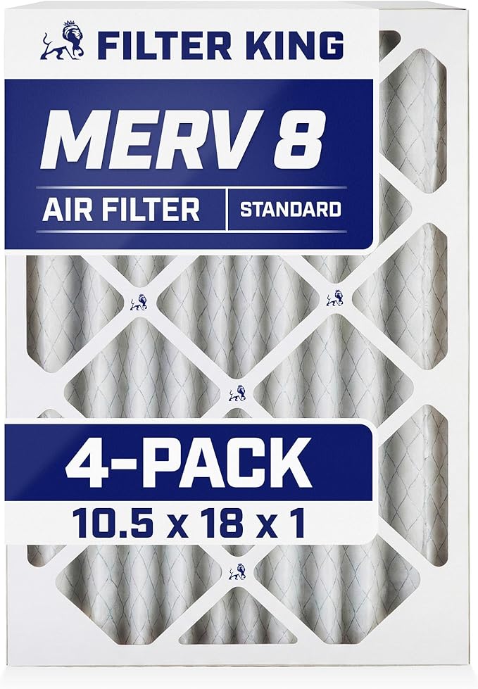 Filter King 10.5x18x1 Air Filter | 4-PACK | MERV 8 HVAC Pleated A/C Furnace Filters | MADE IN USA | Actual Size: 10.5 x 18 x .75"
