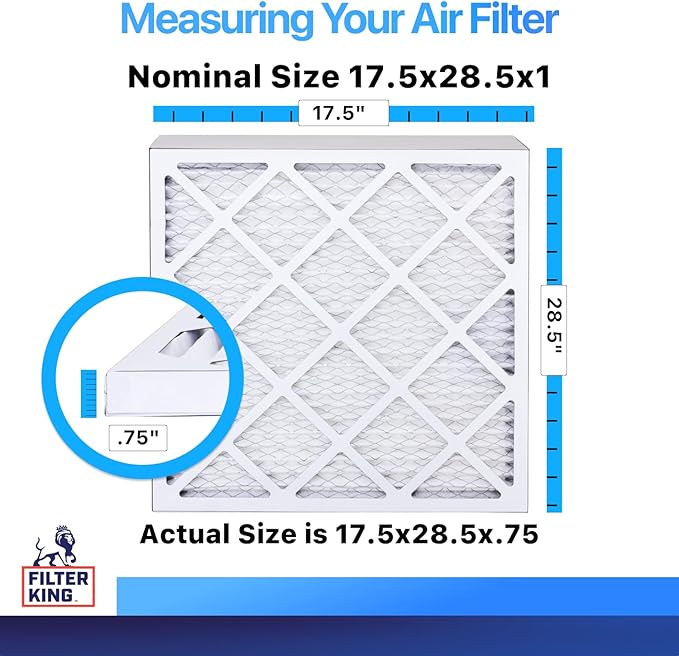 Filter King 17.5x28.5x1 Air Filter | 4-PACK | MERV 8 HVAC Pleated A/C Furnace Filters | MADE IN USA | Actual Size: 17.5 x 28.5 x .75"