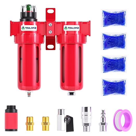 TAILONZ PNEUMATIC 0-150PSI 3/8 Inch NPT Aluminum Alloy Air Filter Drying System, Particulate Filter, Coalescing Filter, Desiccant Dryer Filtration and Drying