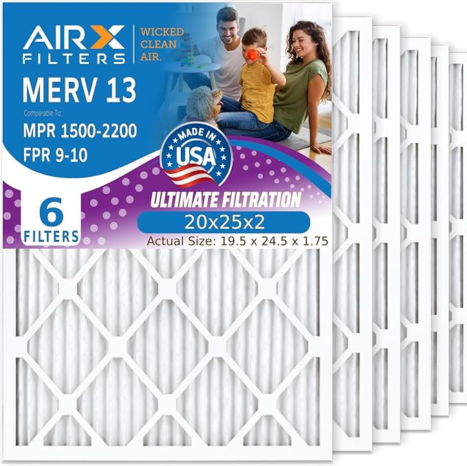 AIRX FILTERS WICKED CLEAN AIR. 20x25x2 Air Filter MERV 13 Electrostatic Pleated Air Conditioner Filter 6 Pack HVAC AC Furnace Filters