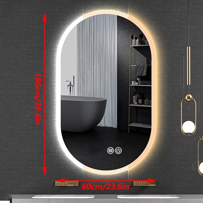 Irregular Bathroom Mirror with 3 Colour LED Light, Wall Mounted Makeup Mirror with Touch Switch and Demister Pad, Energy-Saving LED Smart Mirrors, Dimmable(A,23.6 * 39.4in/60 * 100cm)