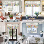 Happy Easter Curtain Valances for Windows, Kitchen Valance Window Treatment, Spring Colorful Eggs Rabbit Ear Feet Flowers Light Filtering Block Curtains for Bathroom/Bedroom/Living Room 60'' x 18''