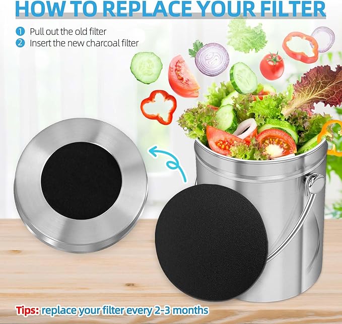6 Pack Compost Filters for Countertop Bin, 6.7 Inch Charcoal Filters for Compost Bucket Bin, Home Kitchen Compost Bin Pail Filter Relpacement Refill Set