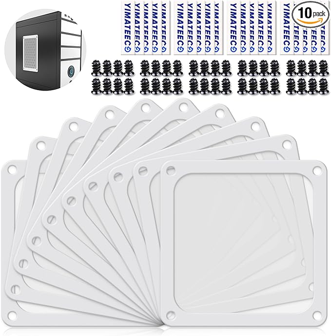 Dust Filter PC 120mm for Computer Cooler/PSU/Routers Nylon 80 Mesh, Magnetic Frame PC Fan Dust Mesh PC Cooler Filter Dustproof Computer Fan Grills (Nylon, 120 * 120mm, 10pcs, White)