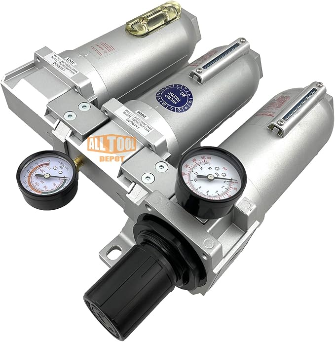 1" NPT SUPER DUTY Industrial Grade Filter Regulator Coalescing Desiccant Dryer System For Compressed Air Lines, Metal Bowls, Great For Paint Spray And Plasma Cutter (AUTO DRAIN)