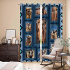 2 Panel Kitchen Cafe Curtains, Desert Camels Sunlight Filtering Nature Air Through, Home Decor Window Covering Tier Curtains for Living Room 104W x 96L inch Wildlife Brown Animals Blue Geometric