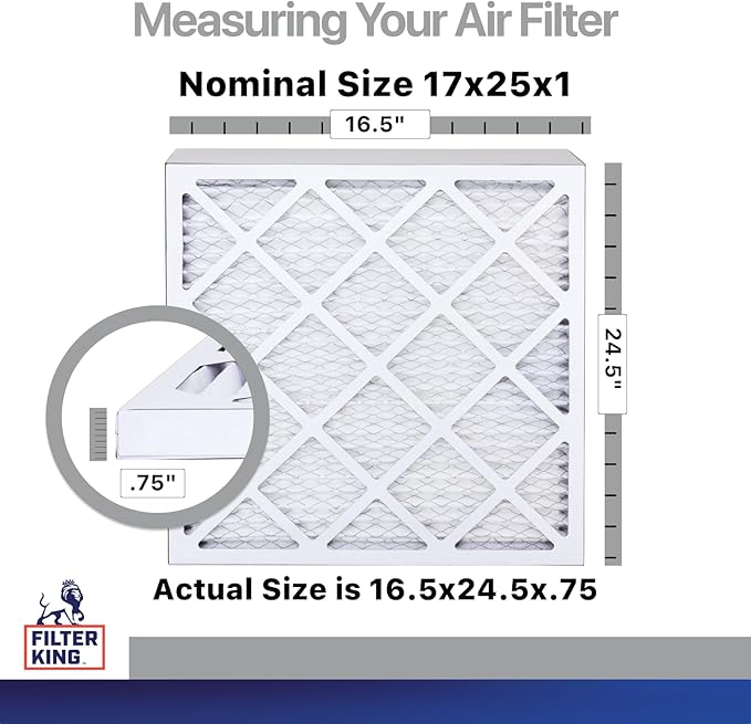 Filter King 17x25x1 Air Filter | 4-PACK | Carbon MERV 8 HVAC Pleated A/C Furnace Filters | MADE IN USA | Actual Size: 16.5 x 24.5 x .75"