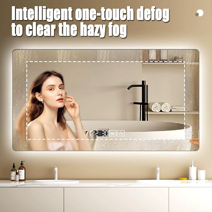Backlit LED Illuminated Bathroom Mirror with LED Lights, Lighted Bathroom Makeup Wall Mounted Mirror with Demister Pad, Sensor Touch Switch, Horizontal/Vertical(B,H75*W100CM/H29.5*W39.3IN)