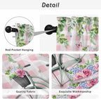 Spring Tier Curtains, Bicycles Leaves Butterfly Flowers Pink Buffalo Plaid Light Filtering Kitchen Curtains, 2Pcs Rod Pocket Half Window Treatments Panels for Sink Cafe Cabinet Basement 27.5x45 Inches