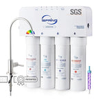 iSpring RO5004F-AK Alkaline Reverse Osmosis Water Filter with UV, SGS Tested PFAS and TDS Reduction, 500 GPD, pH+, 2:1 Pure to Drain Tankless Remineralization RO System Under Sink, Filter Life Monitor
