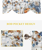 Thanksgiving Pumpkin Tie Up Valance Curtains for Windows, Kitchen Curtains Window Shades, Fall Maple Leaf Daisy Wooden Grain Light Filter Roman Curtain Valances for Bedroom/Bathroom/Cafe 42'' x 12''