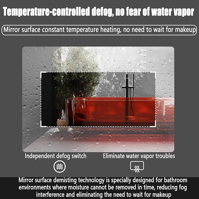 Backlit LED Illuminated Bathroom Mirror with LED Lights, Lighted Bathroom Makeup Wall Mounted Mirror with Demister Pad, Sensor Touch Switch, Horizontal/Vertical(H50*W70CM/H19.6*W27.5IN)
