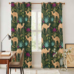 2 Panel Kitchen Cafe Curtains, Retro Desert Camel Sunlight Filtering Nature Air Through, Window Decor Tier Curtains for Living Room 104W x 96L inch Tropical Animal Aloe Vera Leaves Dark Green