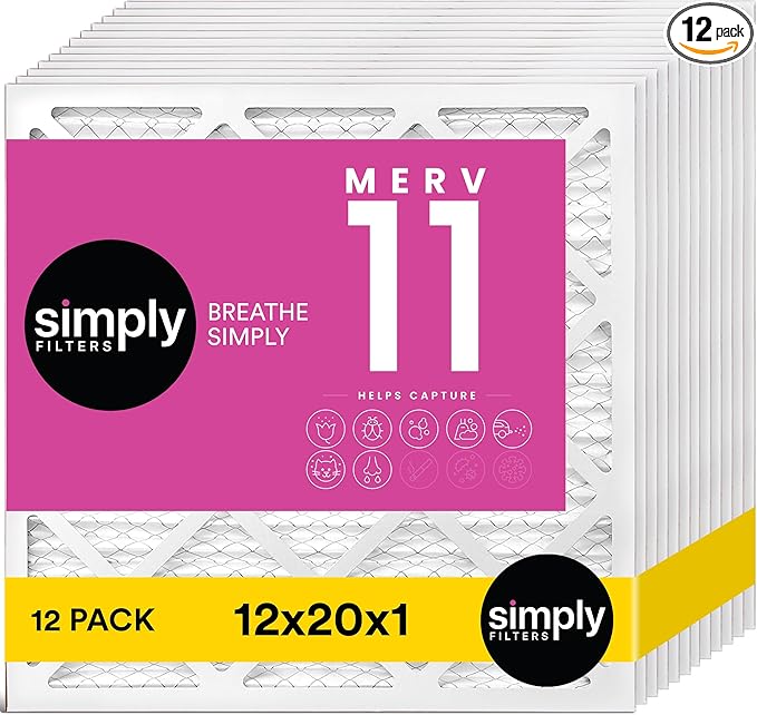 Simply 12x20x1 Air Filter, Merv 11, 12 Pack, For Home AC Furnace & HVAC (Actual Size: 11.75"x19.75"x0.75") DUST, Pet, & Allergy Control