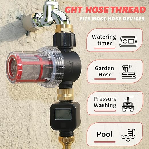 GIEX 30 Mesh Garden Hose Filter with Quick Connect, 3/4" GHT Thread Sediment Trap for Rainwater Collection, RV Gray Water & Washing Machine Discharge