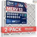 BNX TruFilter 20x23x1 Air Filter MERV 13 (2-Pack) - MADE IN USA - Electrostatic Pleated Air Conditioner HVAC AC Furnace Filters for Allergies, Pollen, Mold, Bacteria, Smoke, Allergen, MPR 1900 FPR 10