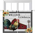 Farmhouse Rooster Bedroom Curtains 63 Inch Length, Window Curtains Tab Top, Rustic Red Barn Windmill Sunflowers Light Filtering Window Treatments Drapes 42"x63" 2 Panel